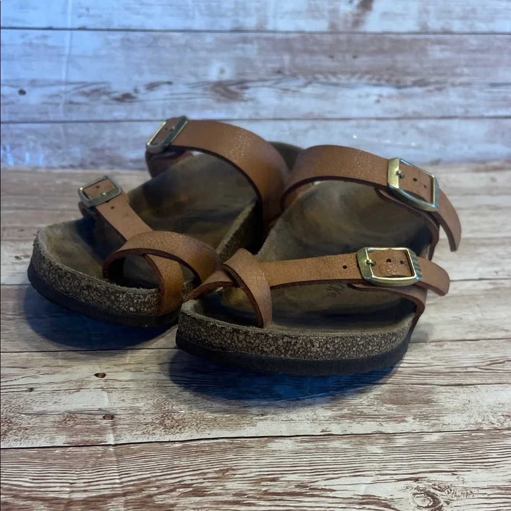 Birkenstock Brown Leather Sandals with Gold Buckles